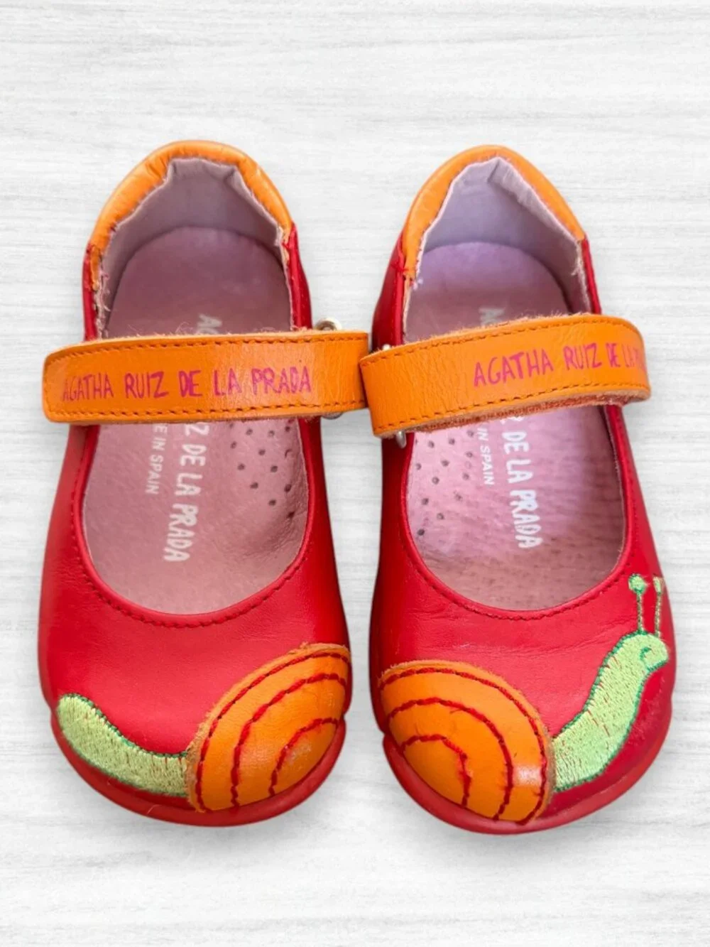 Agatha Ruiz de la Prada Snail Mary Jane Red Baby Leather Shoe EU 21 US 5 Toddler